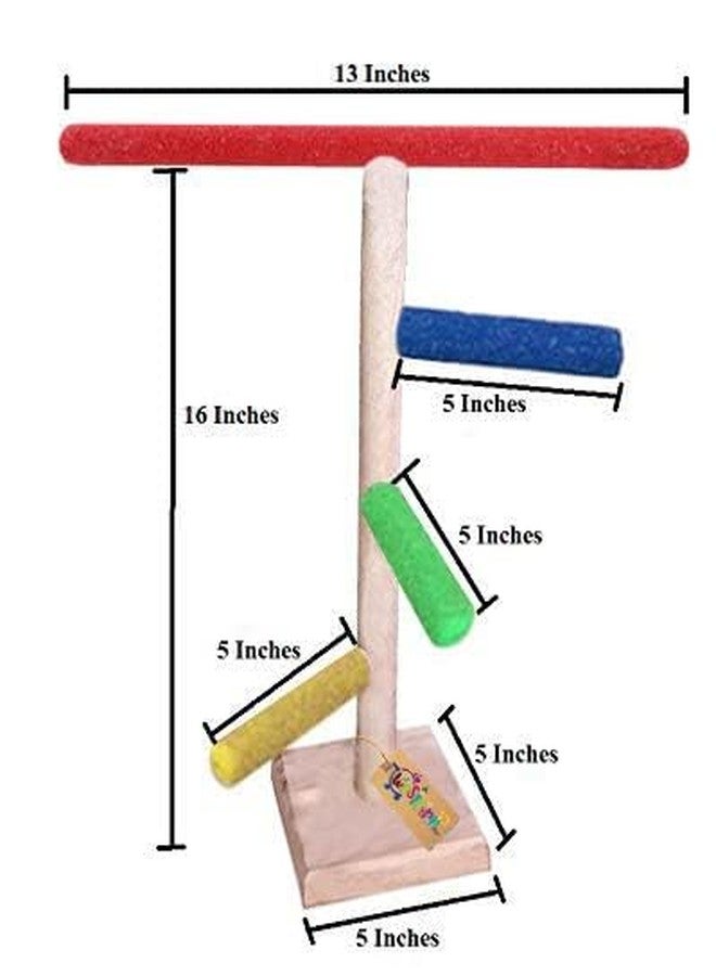 Western Era 16Inches / 41cm Natural Wood Stand for Training, Exercise 3 Stairs Playful Perch Bird Full Sand Stand/Bird Toy, Climbing, Bird Resting Stand - Image 3